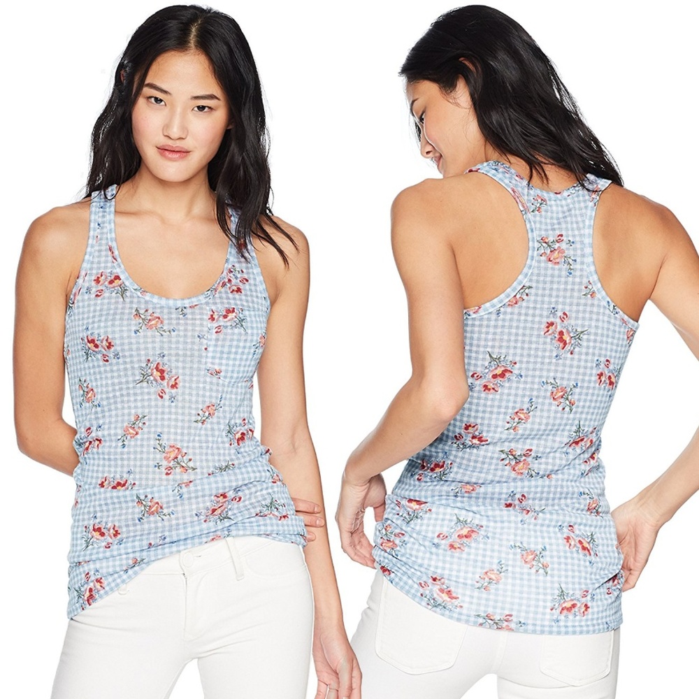 Gingham & Floral Racerback Pocket Tank NWT